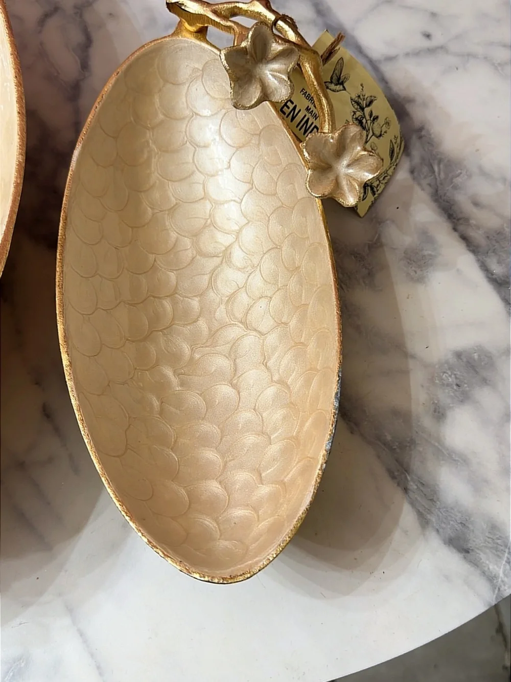 Gold Decorative Oval Trinket Dish with Floral Handle